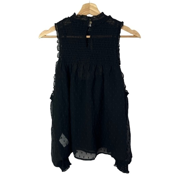 American Eagle AEO Black High Neck Swiss Dot Cold Shoulder Long Sleeve Blouse M - Picture 2 of 5